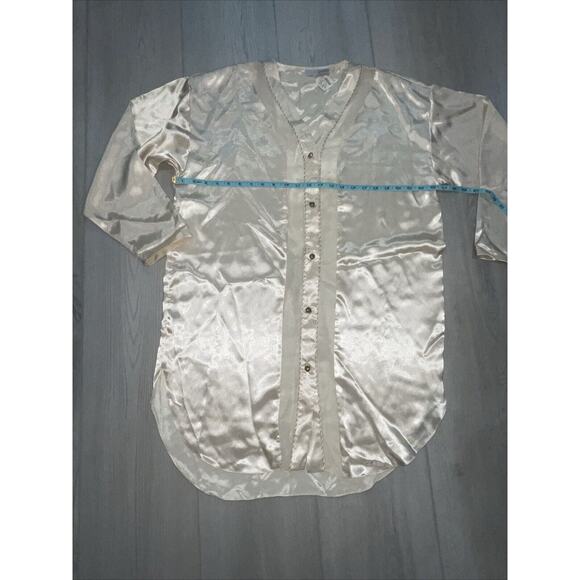 Lingerie Cacique Womens Dress Size L Ivory Satin Shell Button Sheer Slip Shirt - Picture 10 of 14